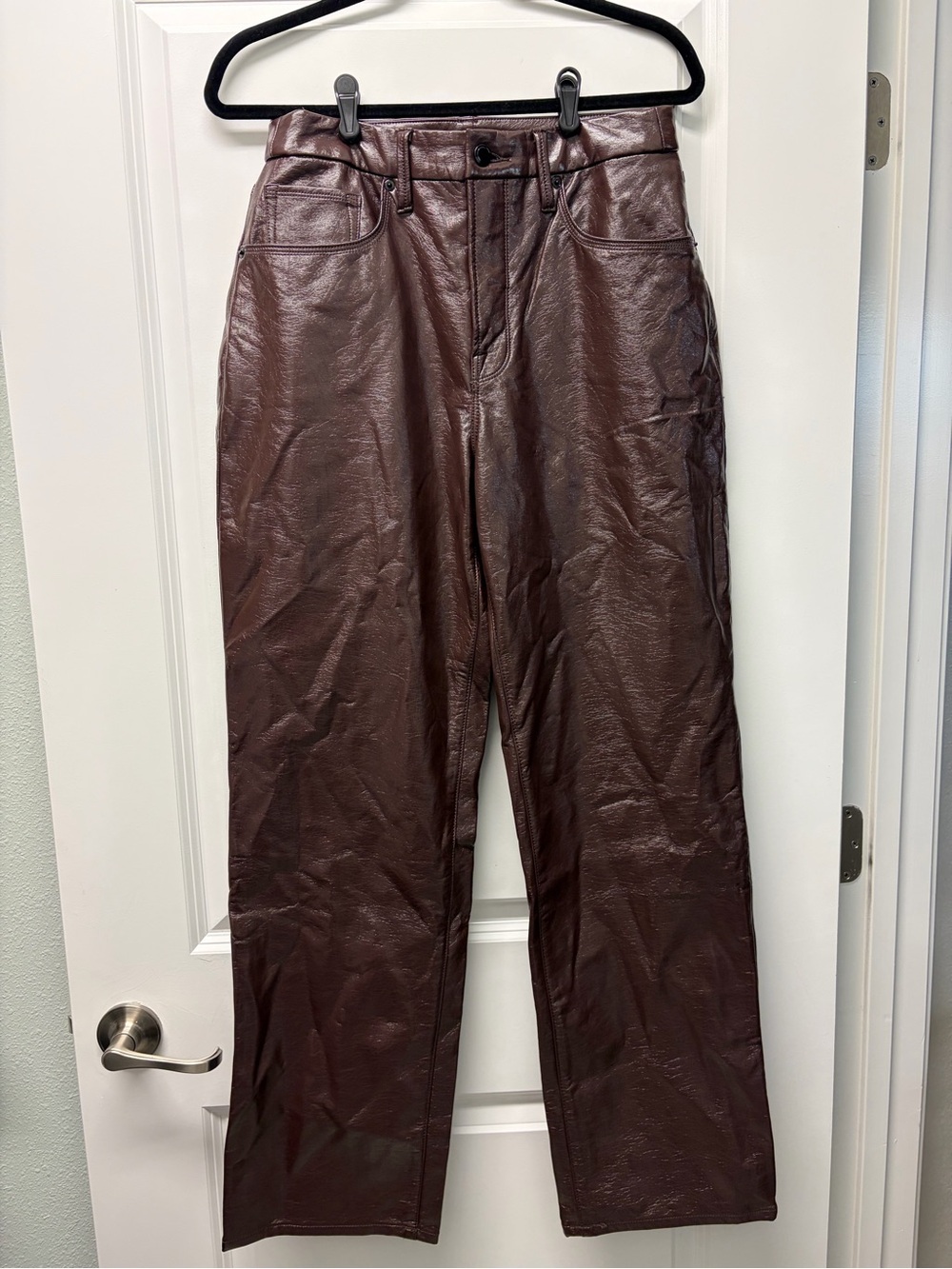 Good American High Rise Brown/Chestnut Faux Leather Straight-Leg Pants
